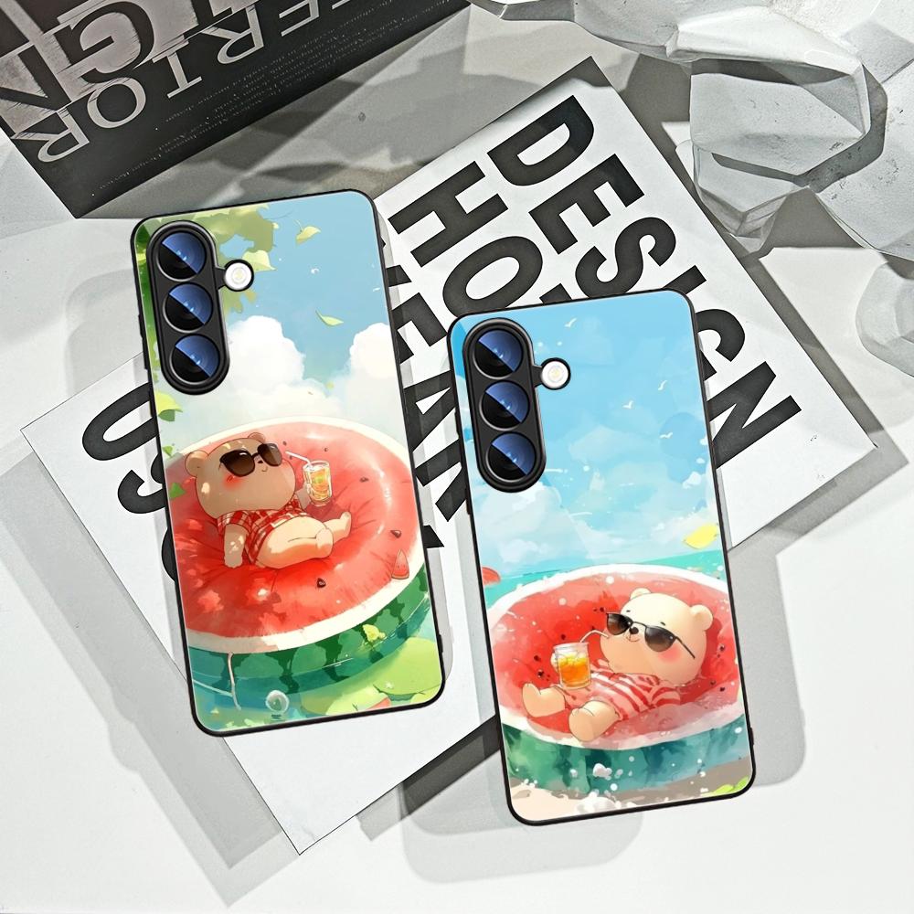 Pc Case Tempered Glass - Zomerse Watermeloen Kat Telefoonhoesje voor Samsung