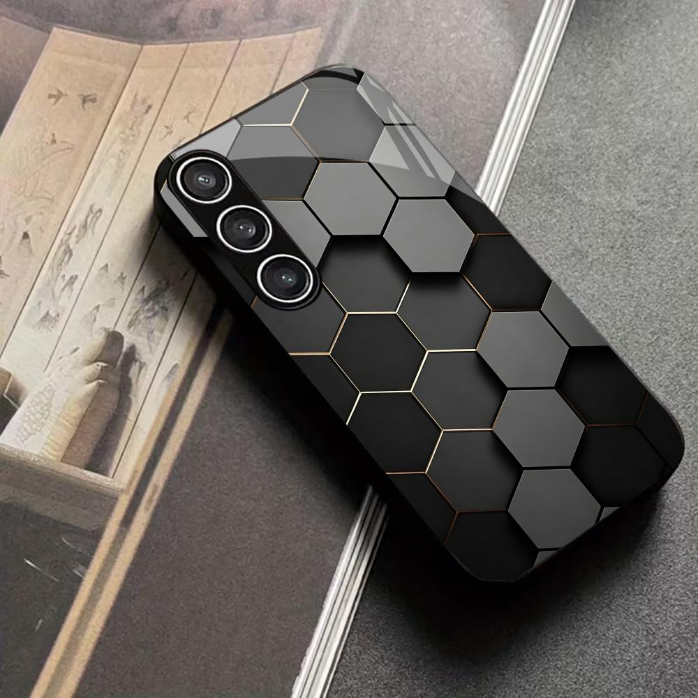 Pc Case Tempered Glass - Telefoonhoesje van gehard glas met honingraatpatroon,