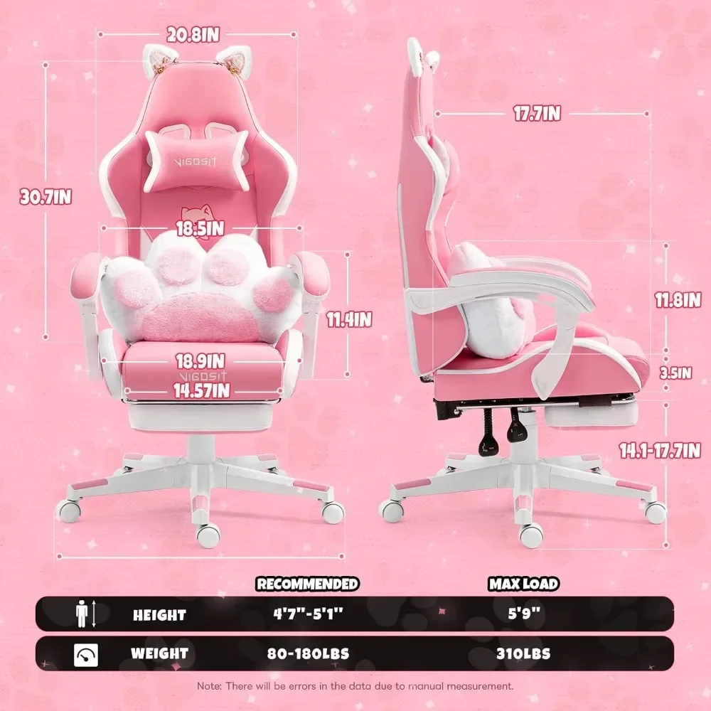 Pc Gaming Quotes - Roze gamingstoel met kattenpoot-lendensteun en kattenoren,