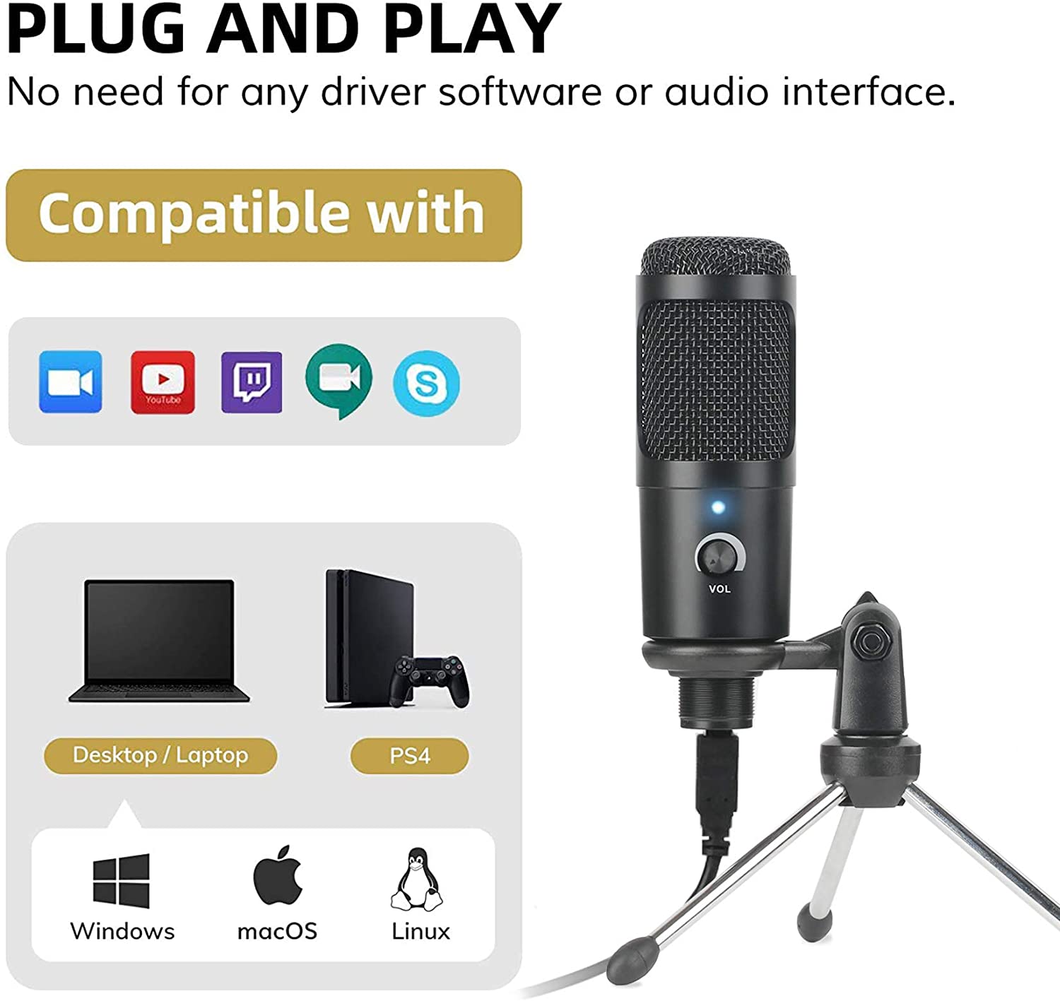 USB-condensatormicrofoon Opnam - Pc Gaming Youtubers recensie en prijs