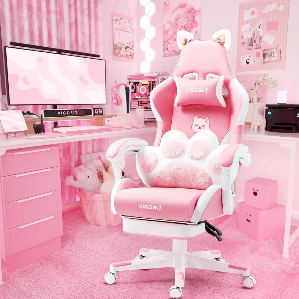 Roze gamingstoel met kattenpoo - Pc Gaming Quotes recensie en prijs