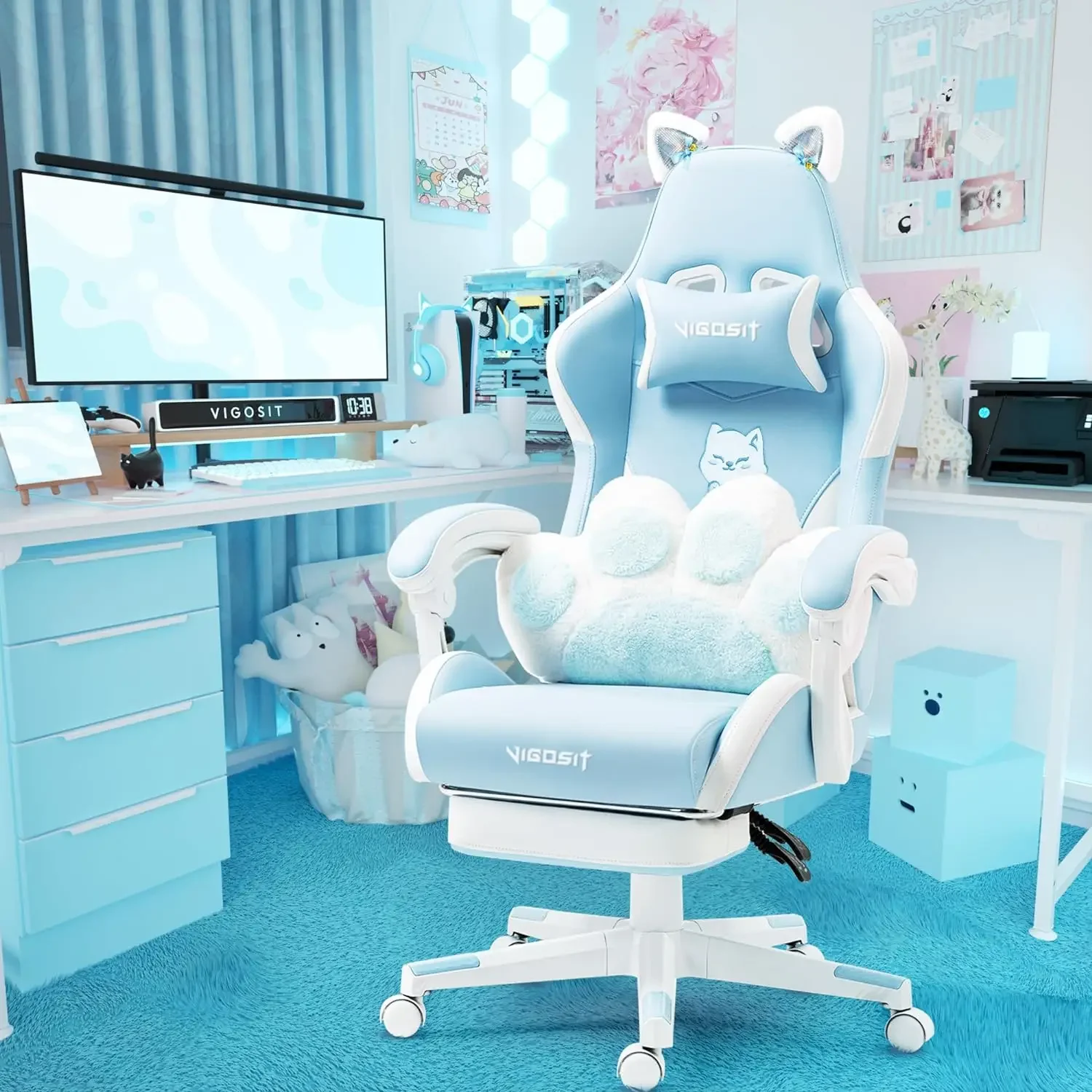 Roze gamingstoel met kattenpoo - Pc Gaming Quotes recensie en prijs